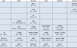 Planning des entraînements