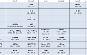 Planning des entraînements 2019-2020